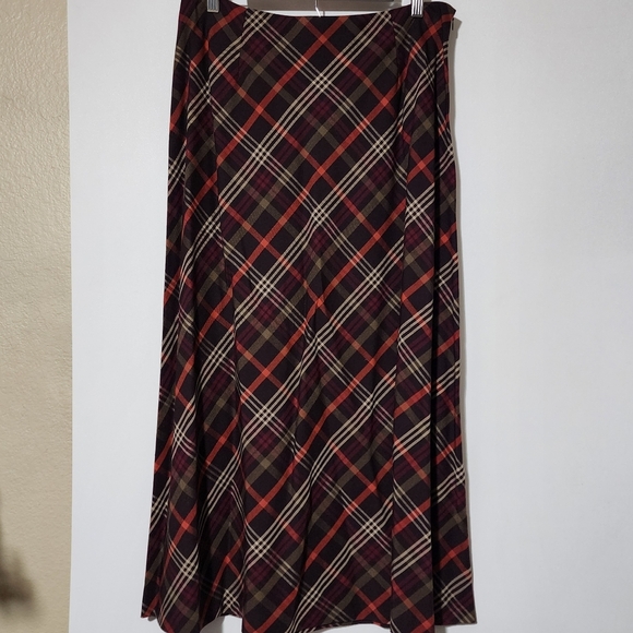 Vintage Chadwicks Burgandy Tartan Plaid Maxi Skirt 14 A-Line - Picture 3 of 6